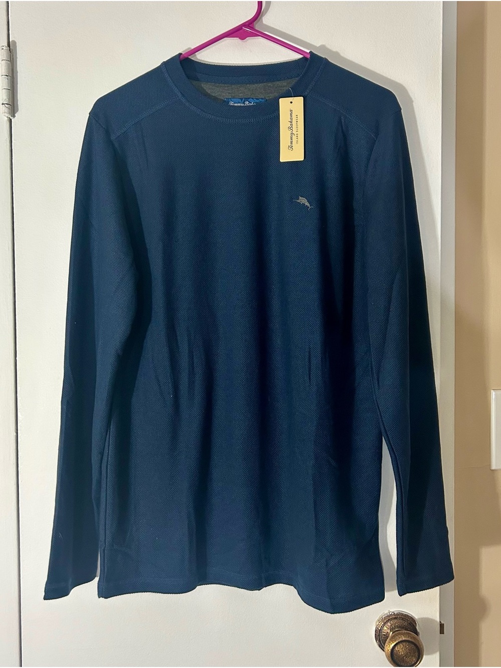 Tommy Bahama Navy Textured Crewneck Long Sleeved Shirt Men’s Small NWT Lounge